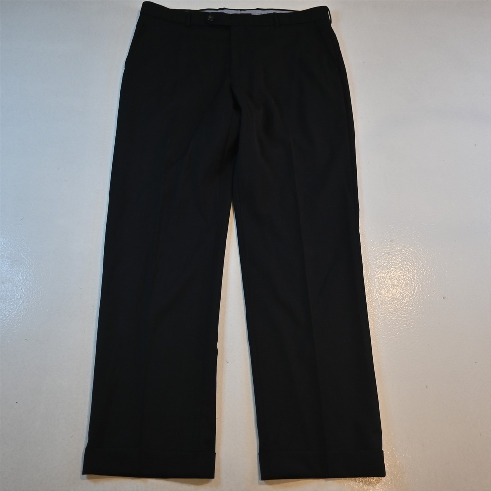 Ballin 36x32 Black Super 120s Wool Comfort Eze Flat Front Straight Dress‎ Pants